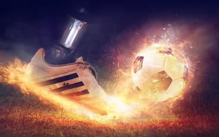 Картинка спорт, механическая нога, огненный, рендеринг, мяч, обувь