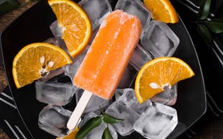 Картинка кубики льда, апельсиновое мороженое, мороженое, еда