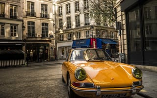 Картинка жёлтый автомобиль, городской, здания, Франция, машины, бесплатные фотографии, винтаж, город, Париж