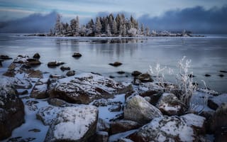 Картинка Finland, деревья, Lapland, зима, снег, пейзаж, закат, Лапландия, Финляндия