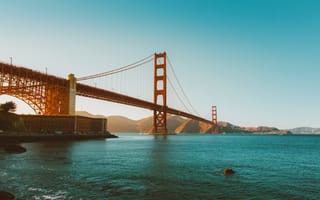 Картинка море, вода, сумрак, мост, горизонт, залив, несущая конструкция, город, отпуск, пейзажи, Сан-Франциско, золотые ворота