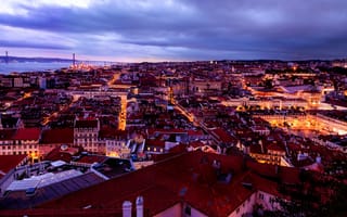 Картинка Лиссабон, иллюминация, город, огни, ночь, Португалия