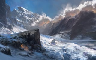 Картинка ноа брэдли, туман, ветер, произведения искусства, горы, снег, пейзаж, облака