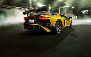 Картинка Lamborghini, SV, скорость, ламборгини, красивый, спойлер, Novitec, суперкар, желтый, LP 750-4, вид сзади, авто, Aventador, задок, Torado