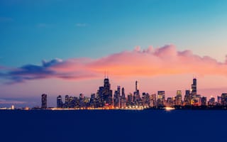 Картинка Чикаго, облака, озеро Мичиган, США, вечер, небо, выдержка, закат, Иллинойс