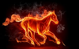Картинка темный, огонь, дым, конь