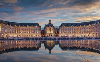 Картинка вода, отражение, Bordeaux, фонтан, Франция, France, здание, архитектура