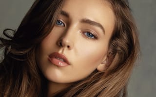 Картинка girl, photo, parted lips, close up, lips, portrait, makeup, brunette, model, mouth, lipstick, Rachel Cook, blue eyes, bare shoulders, hairstyle