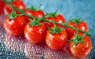 Картинка томаты, красные, капли, помидоры