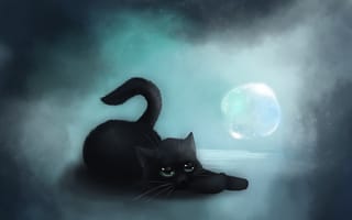 Картинка кошка, пузырь, VanillaKeyblade, черная, арт, лежа
