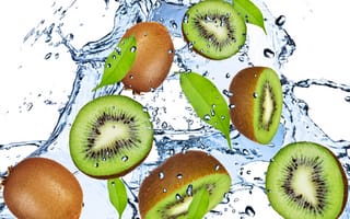 Картинка fruit, свежесть, вода, drops, брызги, киви, water, spray, зелёный, капли, green, фрукт, Kiwi