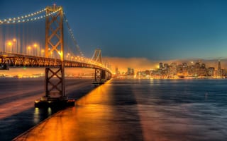 Картинка by JonBauer, город, Калифорния, мост Бэй-Бридж, ночь, огни, США, Сан-Франциско