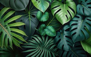 Картинка листья, leaves, green, still life, dark, composition, palm, generative, tropical, композиция