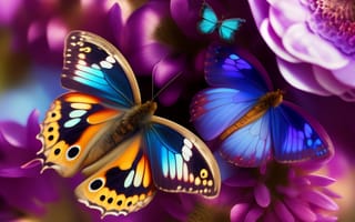 Картинка бабочки, цветы, яркие, нейросеть