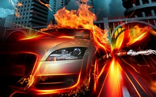 Картинка огонь, скорость, авто, пламя