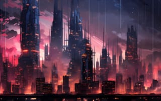 Картинка city, cyberpunk, digital art, futuristic, cityscape, building, AI art