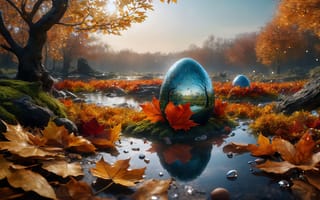 Картинка fantasy, autumn, crystal egg, leaves, egg