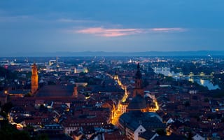 Картинка улицы, закат, город, вечер, дома, панорама, Heidelberg, Хайдельберг, Германия, Deutschland