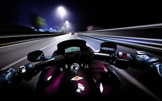 Картинка ночь, мотоцикл, скорость, дорога