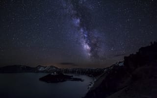 Картинка озеро, млечный путь, небо, кратер, звезды, пейзаж