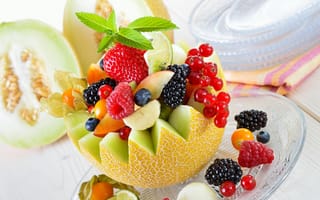 Картинка еда, манго, смородина, клубника, дыня, яблоко, фрукты, ягоды, малина, полезное