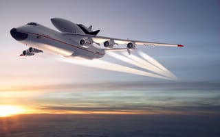 Картинка Ан-225, Самолёт, Небо, Буран, Закат, Мрия, Облака, Полет, Горизонт