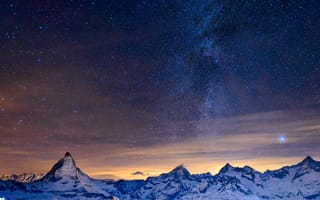 Картинка Альпы, небо, млечный путь, звезды, горы, ночь