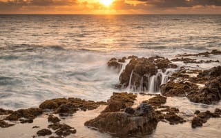 Картинка закат, Kailua Bay, Mokolea Rock, Hawaii, Гавайи, камни, залив Каилуа