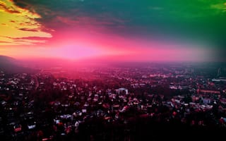 Картинка панорама, Город, закат