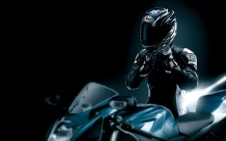 Картинка мотоциклист, шлем, мотоцикл, черный, кожа