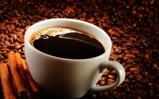 Картинка coffee beans, кофе, Cup, кофейные зерна, coffee, cinnamon, чашка, корица
