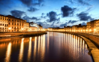 Картинка Italy, ночь, Италия, night, River Arno, Пиза, Pisa