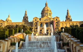 Картинка вода, Испания, дворец, музей, Барселона, каскад, небо