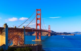 Картинка мост, залив, Сан-Франциско, облака, Золотые ворота, небо