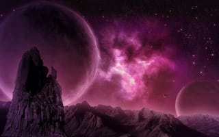 Картинка pink, скалы, горы, nebula, туманность, planet, планета