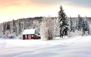 Картинка домик, Winter lodge, снег, зима, деревья, лес