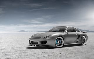 Картинка Porsche, серебристый, порше, silvery, Widebody, Top Secret, пустыня, аэродинамический обвес, 991, блик, SSR, front, 996