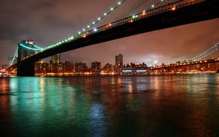 Картинка brooklyn bridge, night, бруклинский мост, город, ночь, нью-йорк, new york, огни, city