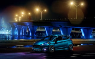 Картинка ADV.1, Blue, Wheels, Ford, Night, Fiesta, Warren, Front, Bridge