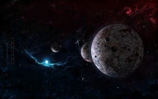 Картинка спутники, планеты, звезды, межзвездный газ, nebula