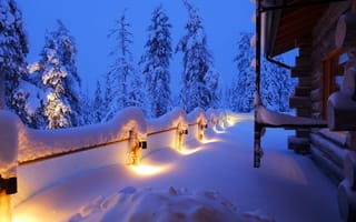 Картинка природа, пейзаж, деревья, дом, зима, снег