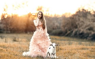Картинка Sweet girl with a sweet lamb, девушка, Alessandro Di Cicco, ягнёнок