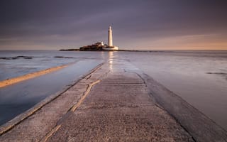 Картинка маяк, United Kingdom, Whitley Bay, England, море, пейзаж