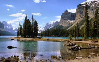 Картинка озеро, лес, горы, Канада, природа, пейзаж, остров