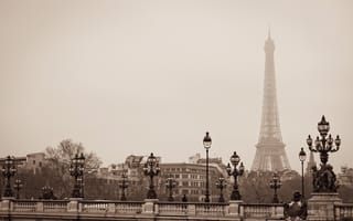 Картинка Pont Alexandre III, La tour Eiffel, Мост Александра III, Париж, France, Франция, архитектура, город, Paris, фонари, мост, Эйфелева башня