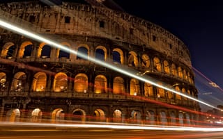 Картинка Colosseum, Рим, Colosseo, Italy, огни, выдержка, Anfiteatro Flavio, Rome, Колизей, архитектура, амфитеатр, Италия, город, ночь, дорога