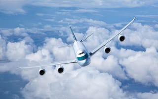 Картинка Boeing 747, Cathay Pacific, Полет, В Воздухе, Облака, Летит, Небо, Грузовой