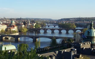 Картинка город, Чехия, на, вид, Влтаву, реку, через, мосты, Czech Republic, Прага, панораманый, красивый, Praga