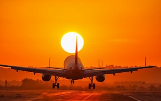 Картинка Aircraft, sunset, landing