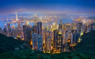 Картинка Гонконг, Ночь, Китай, Река, Небоскребы, Города
